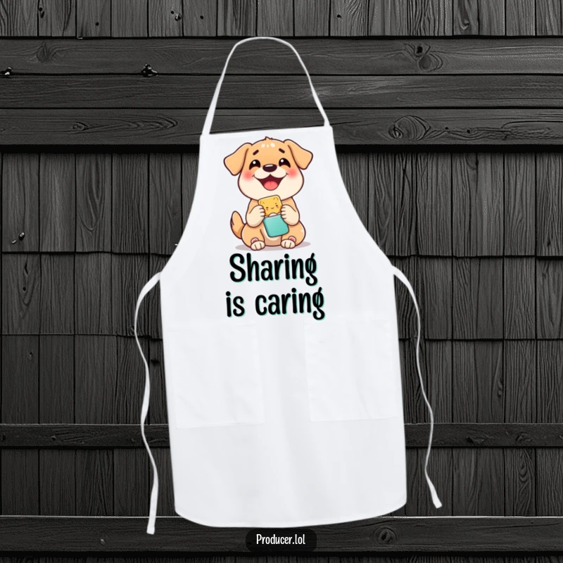 Funny apron with a happy dog sharing a snack, perfect for the kitchen, bringing smiles and a sense of fun to cooking.