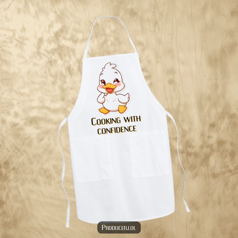 Funny duck apron with a cheerful duck winking and nodding, bringing humor to cooking and kitchen activities.