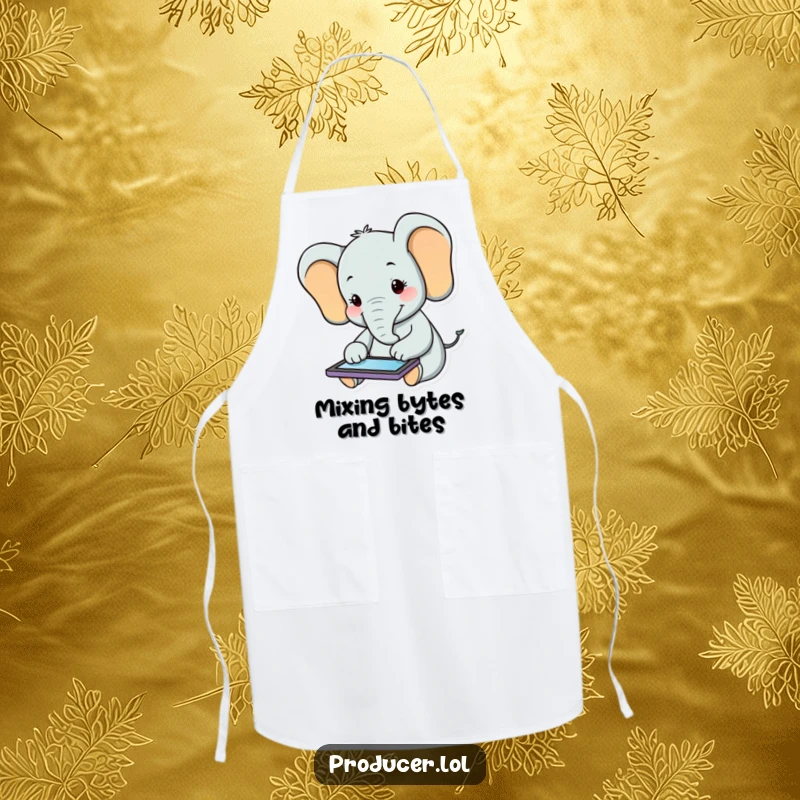 Funny Elephant Apron: A cheerful elephant engrossed in a tablet, ready to add humor to any culinary adventure.