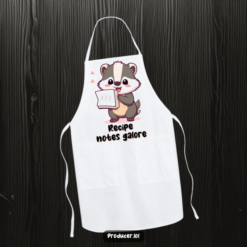 Funny Badger Producer Apron: A playful badger excitedly holding production notes, ready to assist in the kitchen or studio.