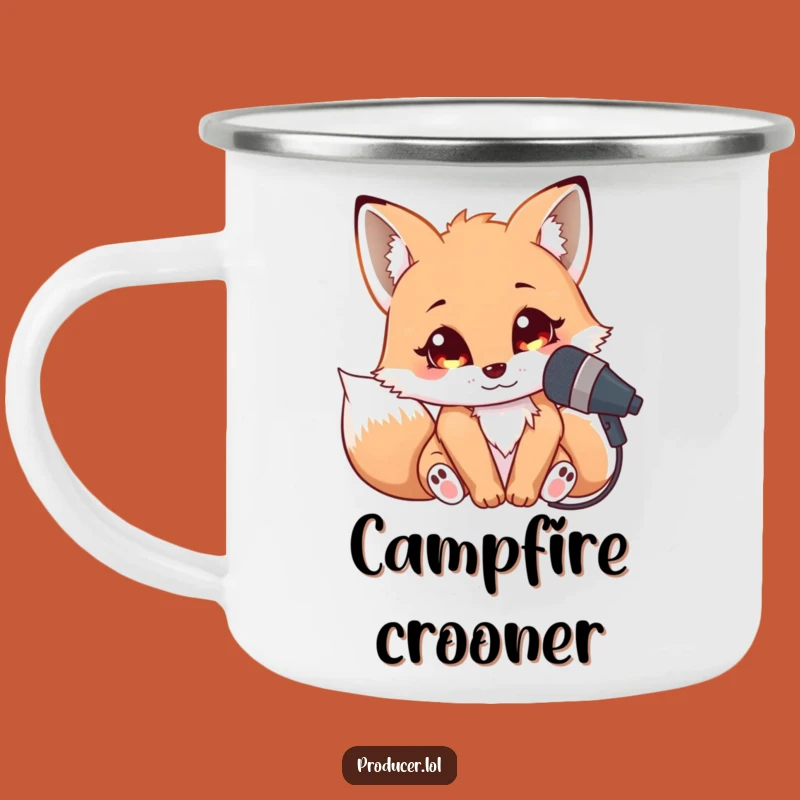 Funny Fox Singer Camping Mug: Durable & Hilarious Microphone Outdoor Mug
