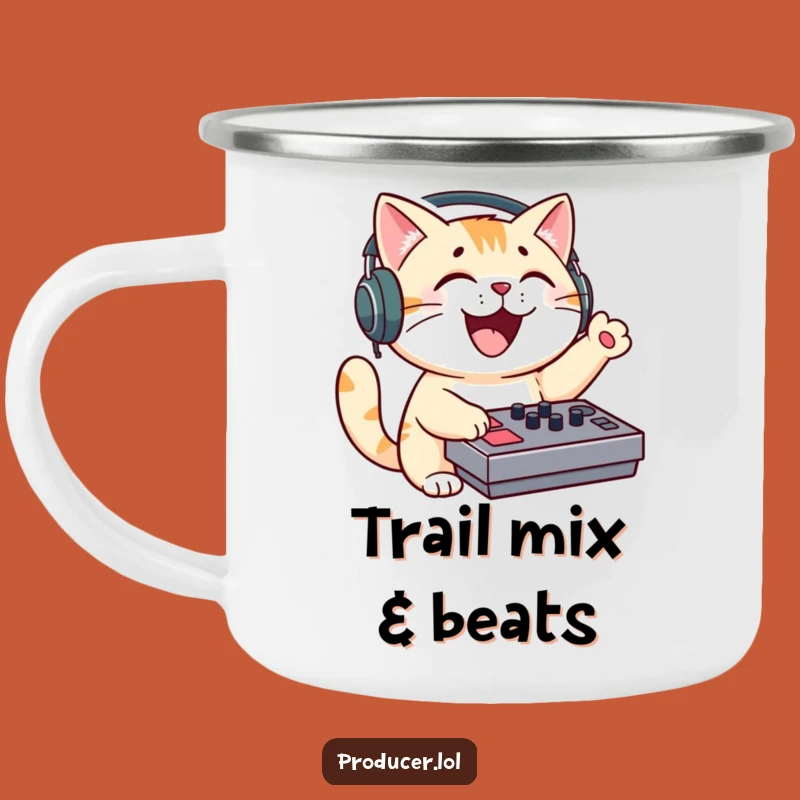 Funny Cat DJ Camping Mug - Outdoor Music Mixer Cup for Adventures