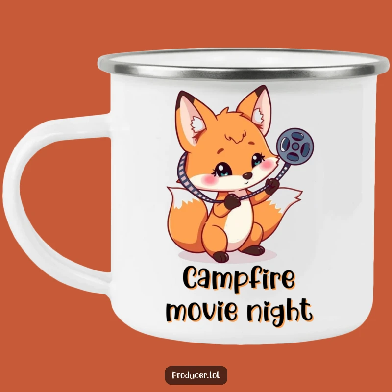 Funny Fox Film Reel Enamel Mug: Adventure-Ready Cinema Laughs