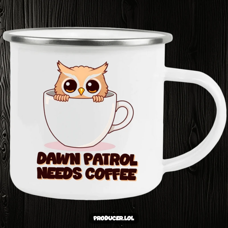 Funny owl camping mug, curious owl, hiding behind coffee cup, durable outdoor mug, travel.