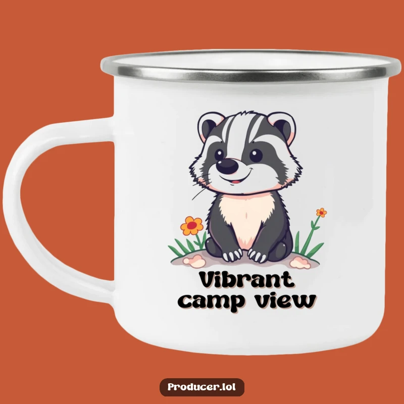Funny Proud Badger Camping Mug: Vibrant Set View, Outdoor Hilarious Gift