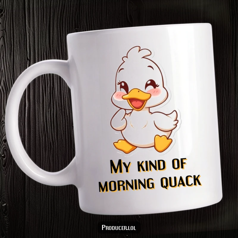 Funny duck mug with a cheerful yellow duck giving a quick nod and a playful wink, radiating positive vibes.