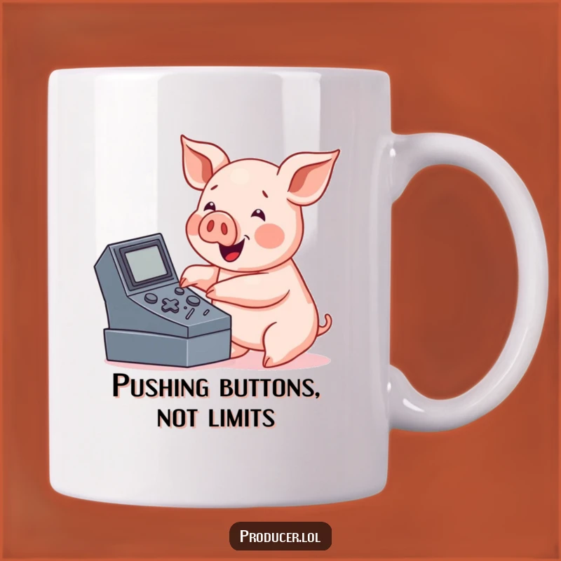 Funny Pig Console Mug - Enthusiastic Button Pusher Gift