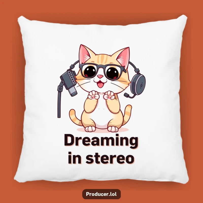 Funny Cat DJ Pillow: Comfy & Enthusiastic Producer Decor