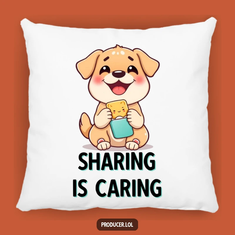 Funny Dog Sharing Snack Pillow: Cozy Happy Pup Decor Gift
