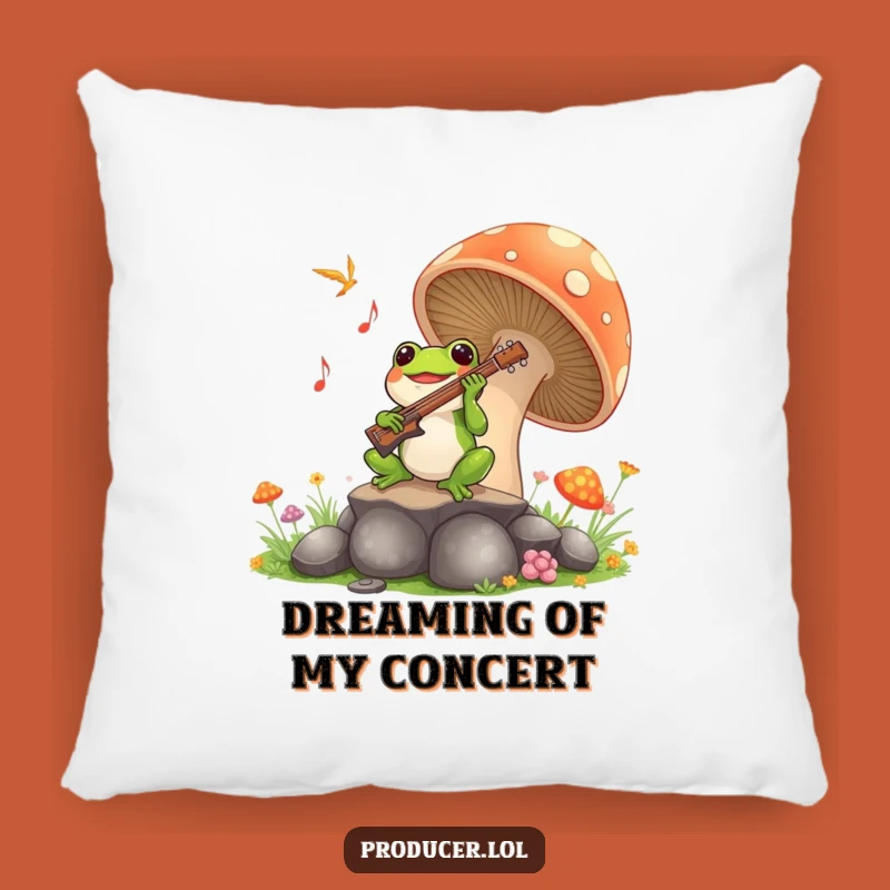 Funny Frog Symphony Pillow: Cozy Mushroom Music Accent - A Comfy Funny Gift