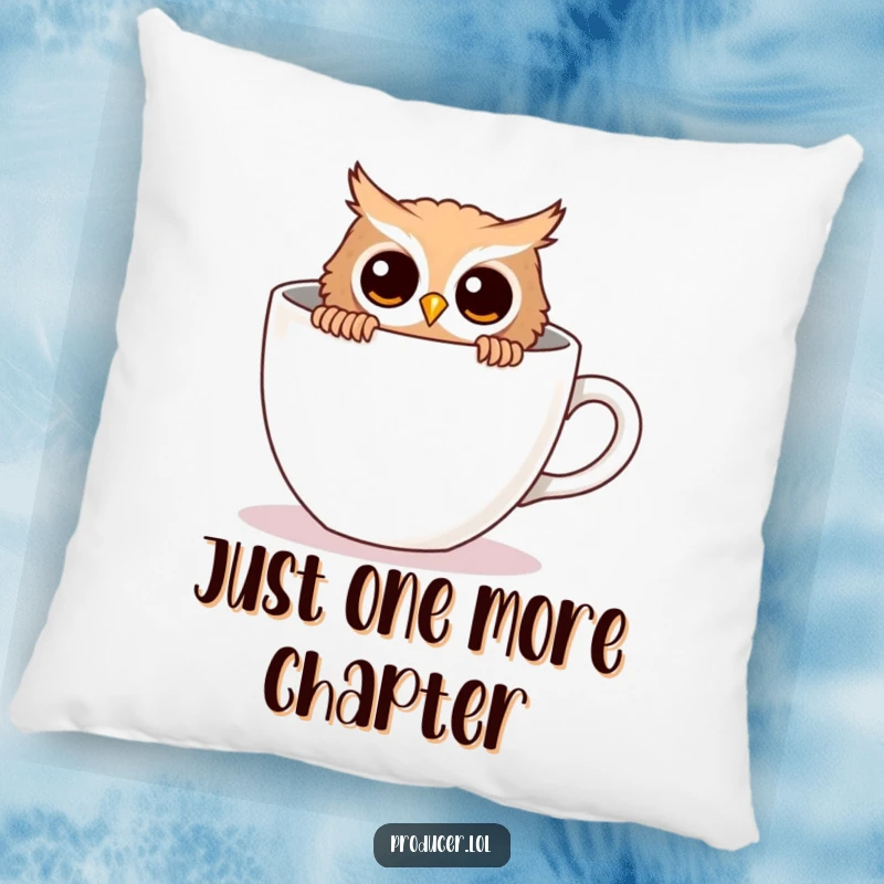 Funny owl pillow, curious owl, hiding behind coffee cup, soft accent pillow, decorative.