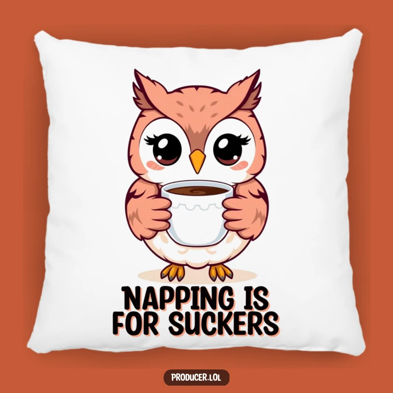 Funny Owl Pillow: Cozy Smiling Owl Coffee Comfort Pillow - Hilarious Home Accent Gift!
