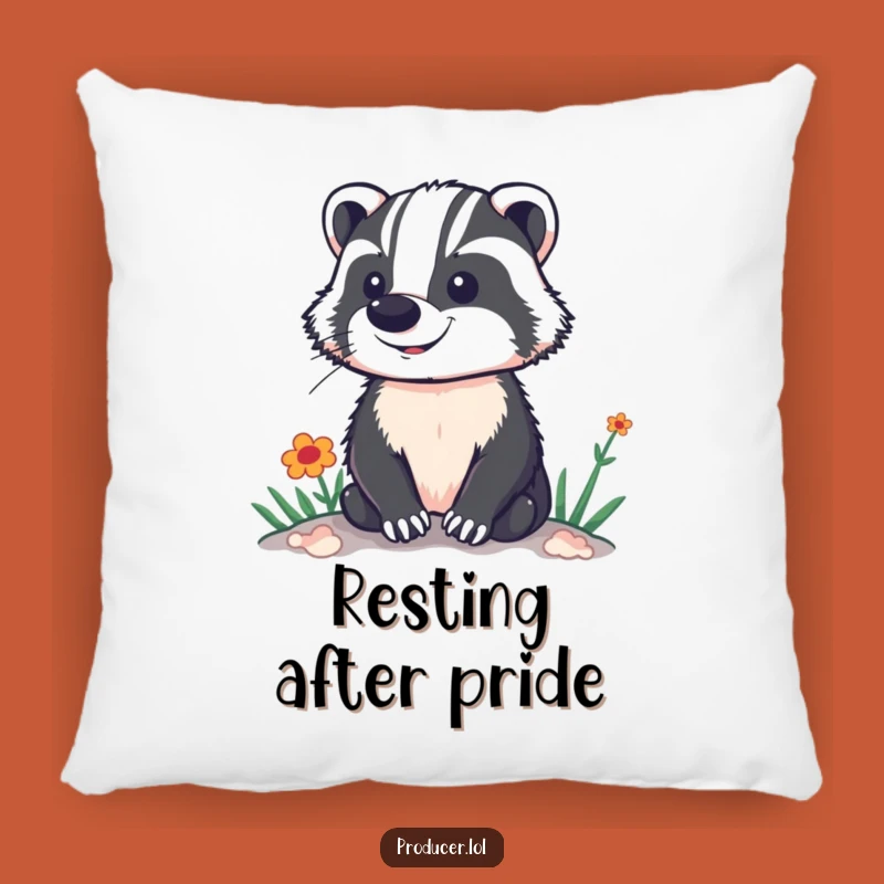 Funny Proud Badger Pillow: Vibrant Set View, Comfy & Hilarious Decor Gift
