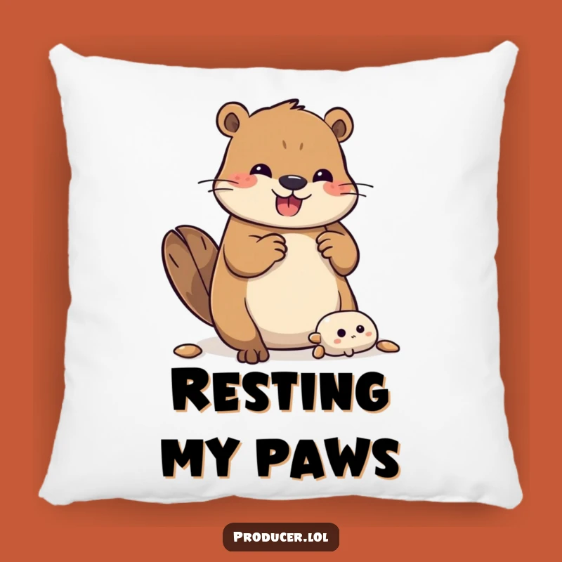 Funny Beaver Building Pillow: Cozy Animal Project Comfort Gift
