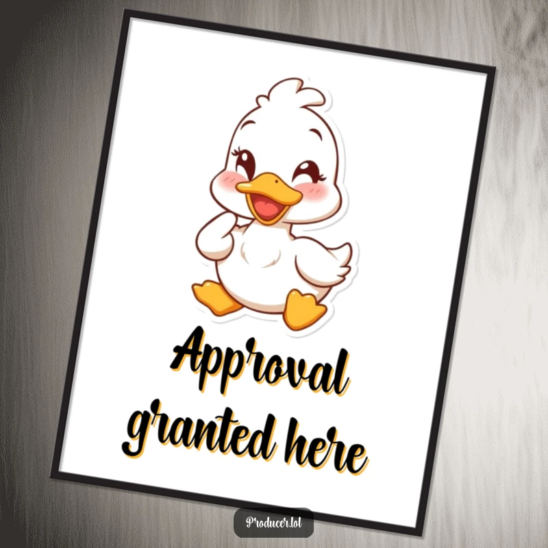 Funny duck digital art print showing a cheerful duck winking and nodding, perfect for humorous and happy home decor.