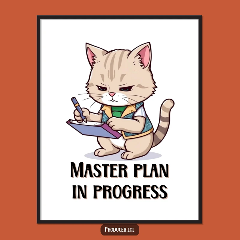 Funny Cat Digital Art: Determined Note-Taker, a Hilarious Printable Gift