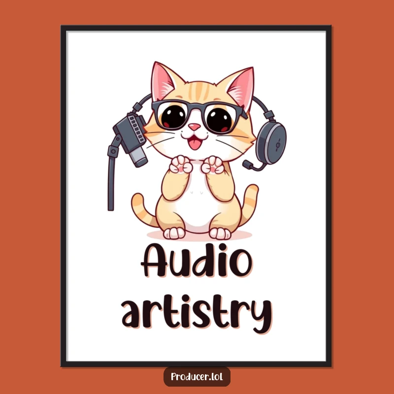 Funny Cat DJ Digital Art: Enthusiastic Producer Print for Walls