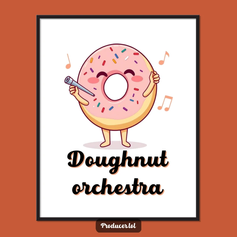 Funny Donut Conductor Digital Art: Joyful Maestro's Sweet Performance