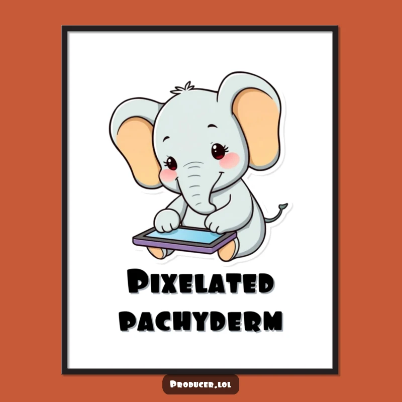 Funny Elephant Tablet Digital Art: Happy Animal Wall Decor Gift