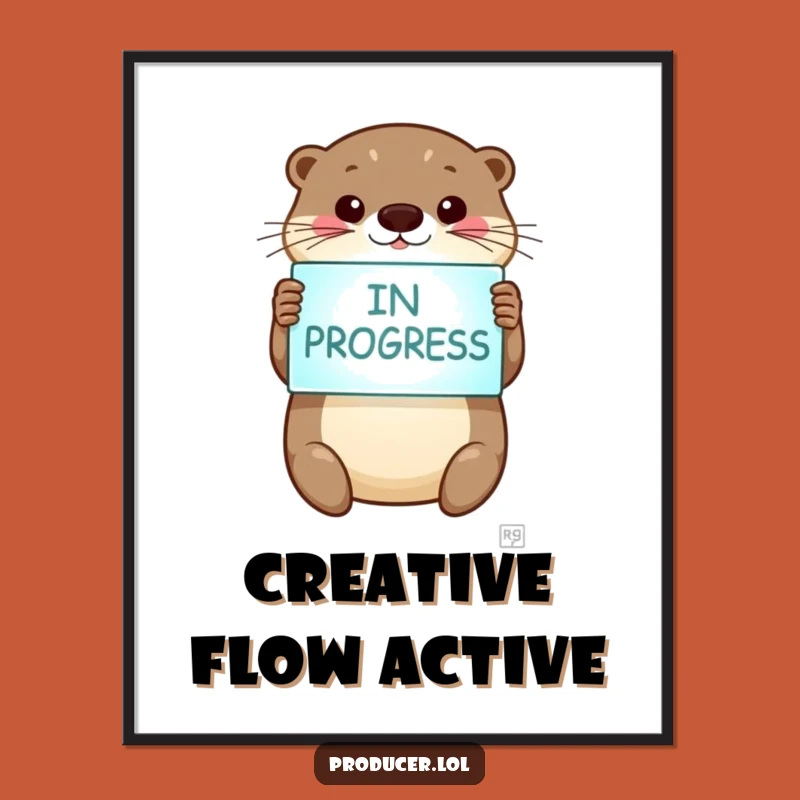 Funny Otter Digital Art - Smiling 'In Progress' Sign, Instant Download