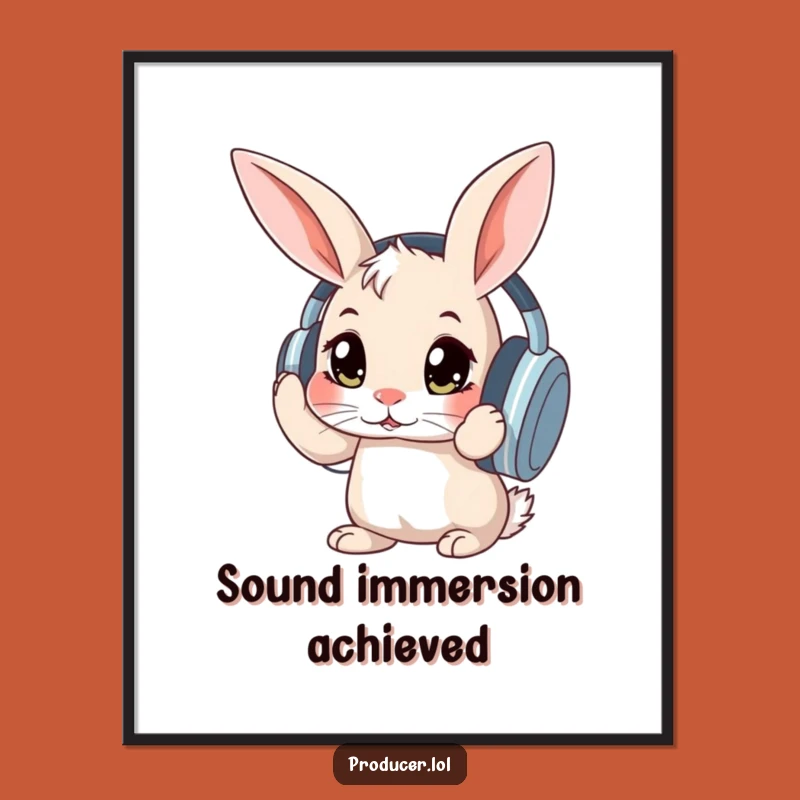 Funny Rabbit Headphones Digital Art: Instant Bunny Vibes for Your Walls