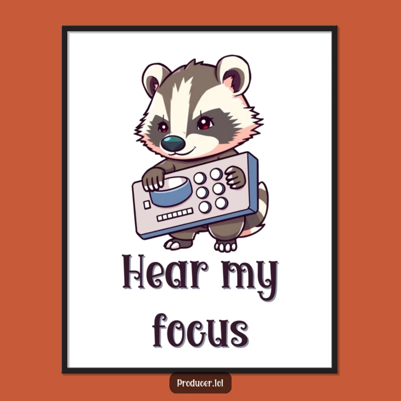 Funny Badger Digital Print: Determined Music Producer Wall Art