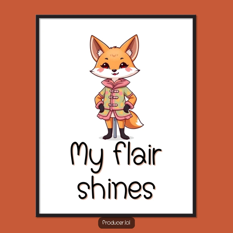 Funny Fox Digital Art: Confident Costume Design, Hilarious Fashion Scene, Instant Download Gift
