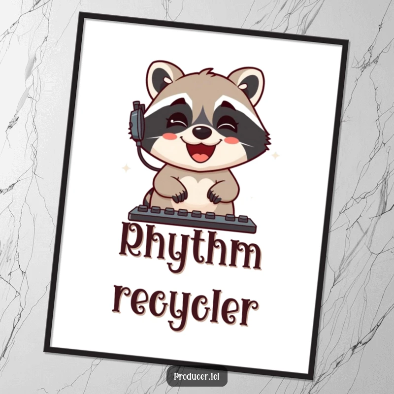 Funny Raccoon Digital Art: A grinning raccoon gleefully mixes sound levels, adding a humorous and vibrant touch to any space.