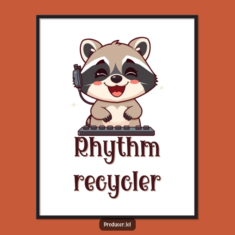 Funny Raccoon Sound Mixer Digital Art: Audio Wall Decor Gift
