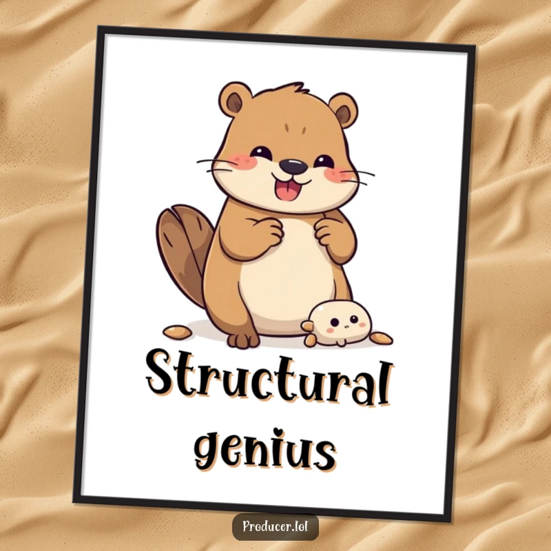 Funny Beaver Digital Art: An energetic beaver joyfully assembles a complex structure, adding a humorous and inspiring touch to any room.