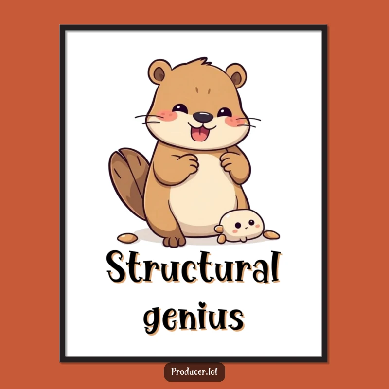 Funny Beaver Building Digital Art: Energetic Animal Wall Decor Gift