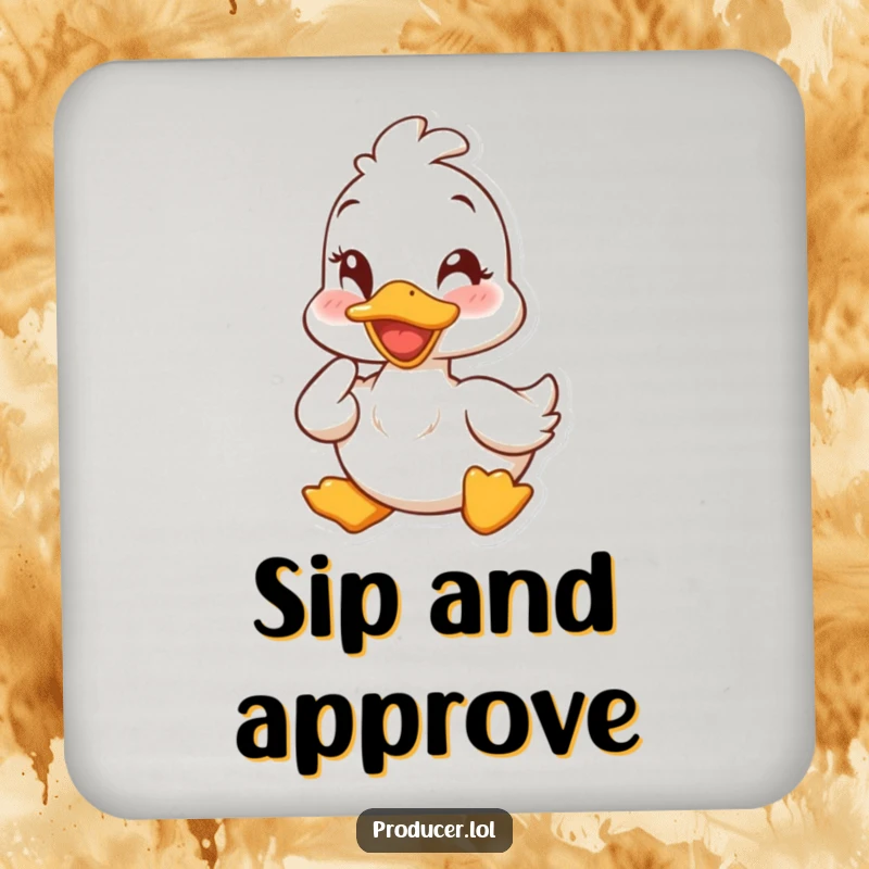 Funny duck coaster with a cheerful duck giving a nod and a wink, protecting surfaces with humorous charm.