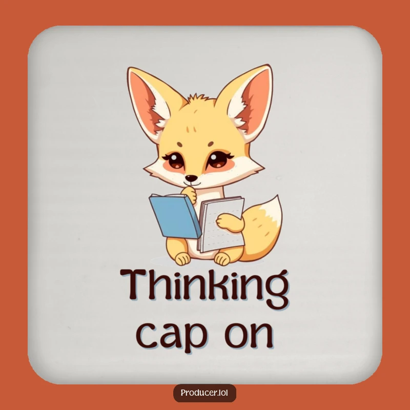 Funny Fennec Fox Coaster - Pondering Script Notebook Drink Protector