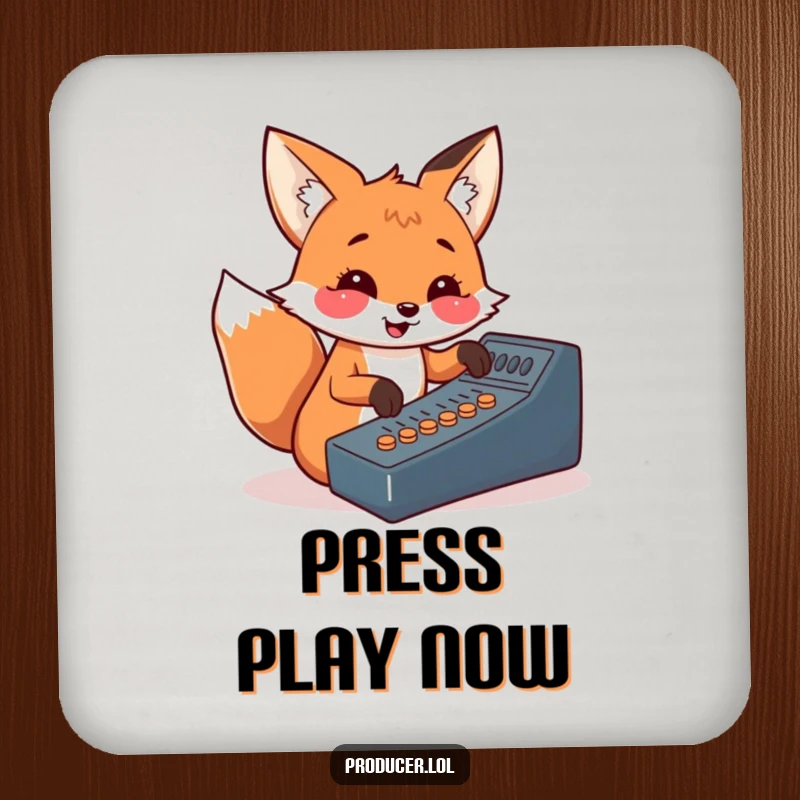 Funny fox drink coaster, DJ theme, cheerful design, bar accessory, perfect for music lovers' tables.