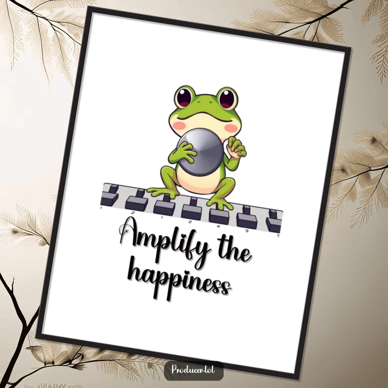 Funny Frog DJ Poster: Joyful frog DJ turning up the volume, perfect funny gift.