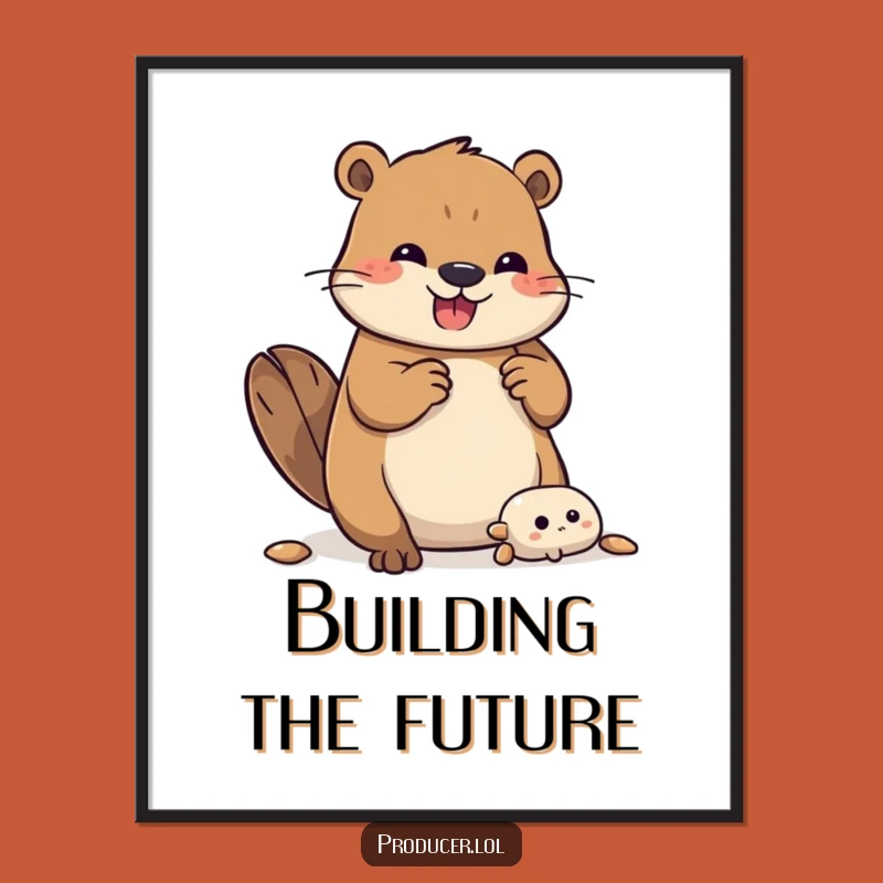 Funny Beaver Building Poster: Energetic Animal Art Print Gift