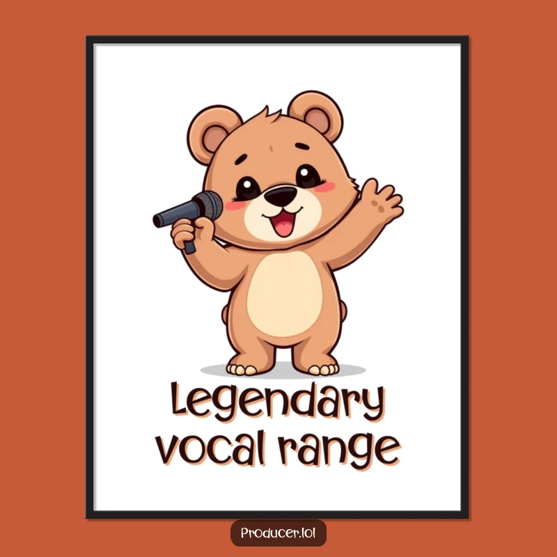 Funny Bear Cub Microphone Poster: Hilarious Wall Art, Perfect Funny Gift for Music Rooms!