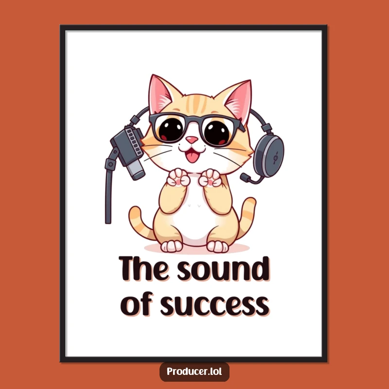 Funny Cat DJ Poster: Enthusiastic Producer Art for Music Fans