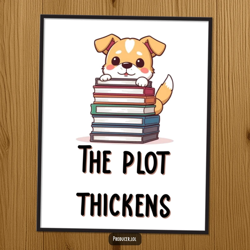 Funny Dog Filmmaker Poster: Determined dog behind storyboards inspires movie magic, perfect funny gift.