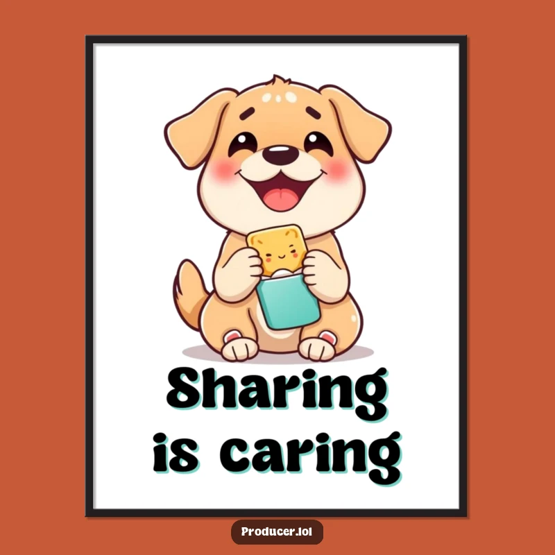 Funny Dog Sharing Snack Poster: Happy Pup Art for Wall Gift
