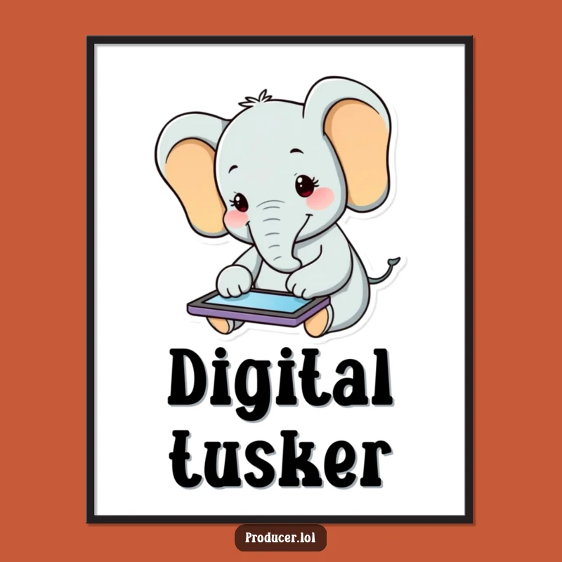 Funny Elephant Tablet Poster: Joyful Animal Digital Art Print Gift