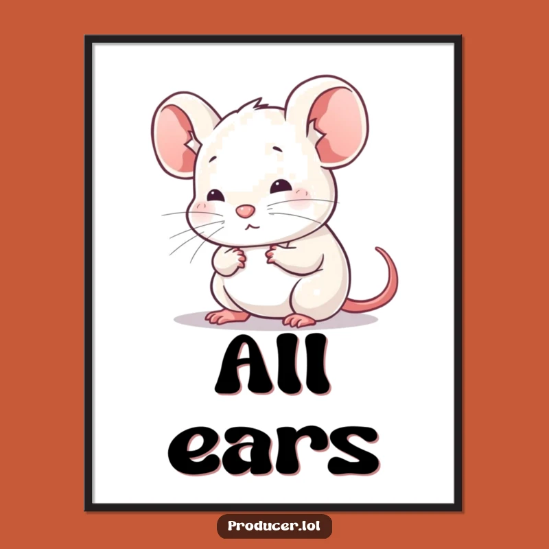 Funny Mouse Listening Poster: Attentive Art for Your Wall Gift