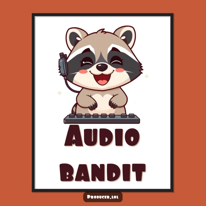 Funny Raccoon Sound Mixer Poster: Audio Art Print Gift