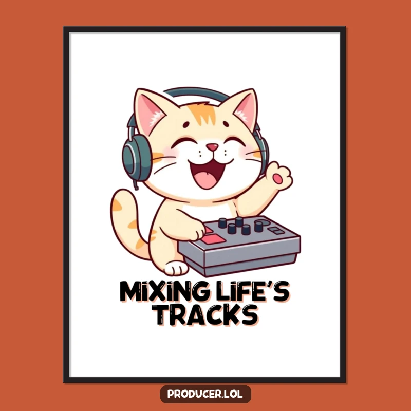 Funny Cat DJ Poster - Enthusiastic Sound Mixer Art Print for Vibes
