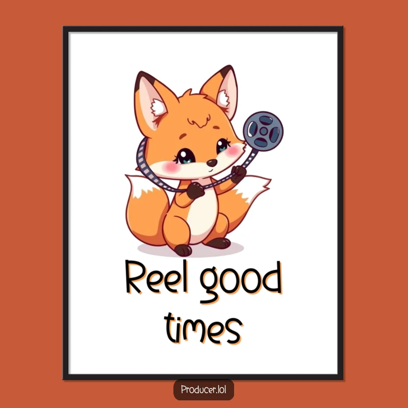Funny Fox Film Reel Poster: Whimsical Cinema Art for Your Wall