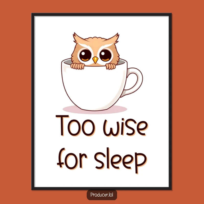 Funny Owl Poster - Curious Peek, Empty Cup Wall Art