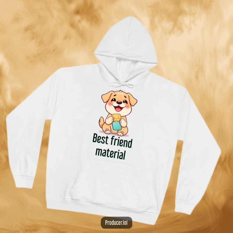 Funny hoodie showcasing a delightful dog sharing a snack, exuding warmth, happiness, and a generous spirit, ideal for dog lovers.