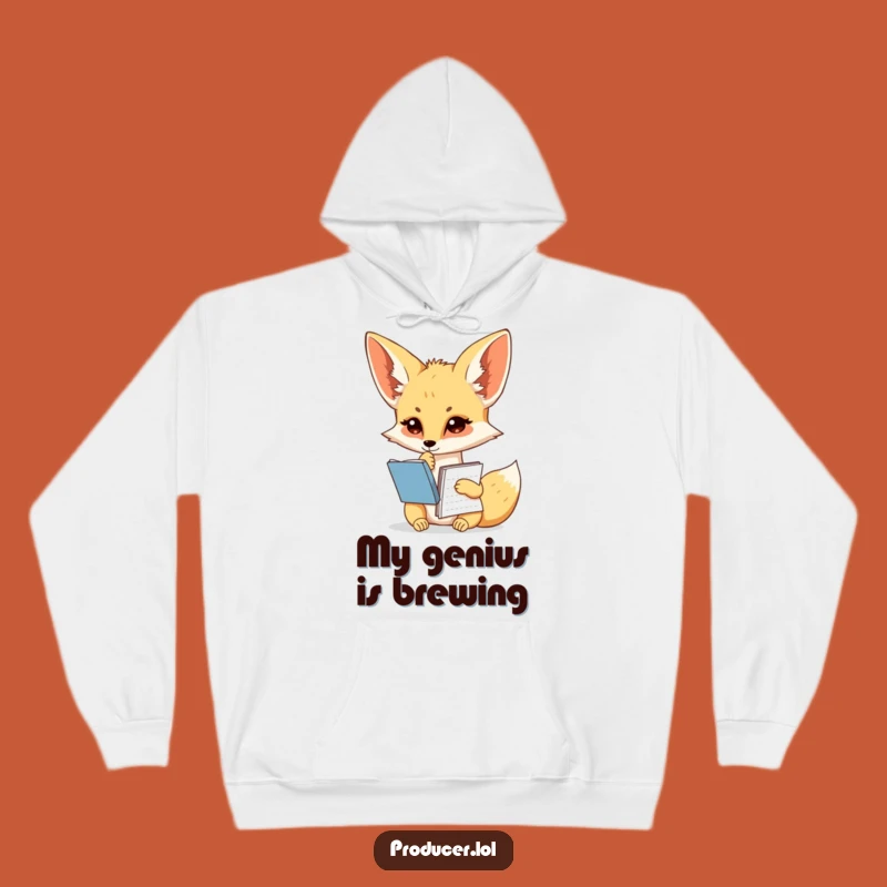 Funny Fennec Fox Hoodie - Pondering Writer's Notebook Warmth and Humor