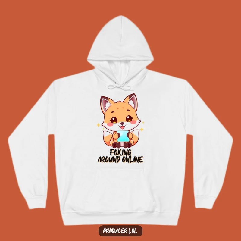 Funny Fox Tech Hoodie: Cozy Playful Fox with Glowing Screen - Warm & Hilarious Gift!