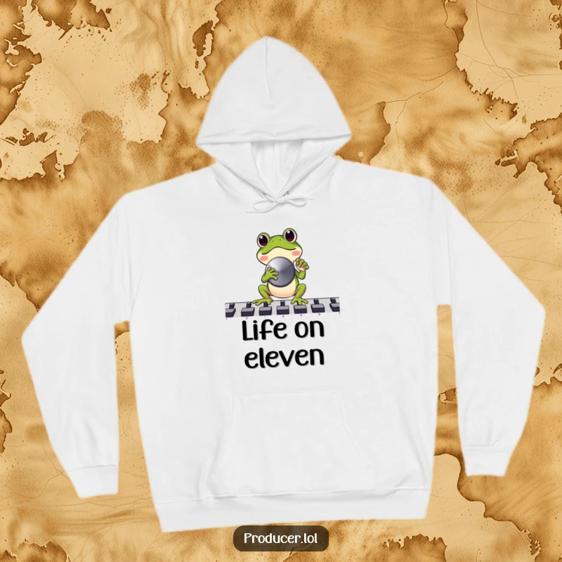 Funny Frog DJ Hoodie: Joyful frog DJ ready to party, great funny gift for music lovers.